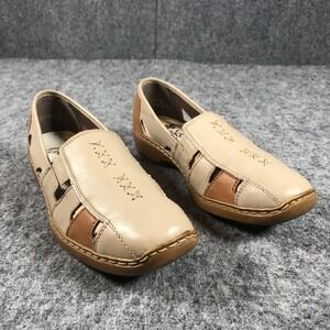 Rieker Antistress Shoes Womens Size 8.5 Beige Leather Slip On Comfort Cutout